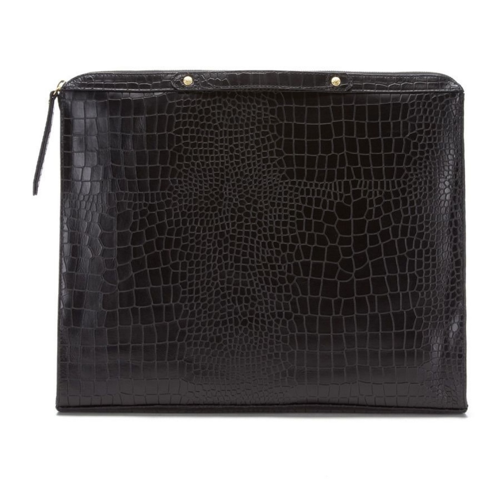 Cynthia Vincent Black Croc Embossed Bankers Clutch